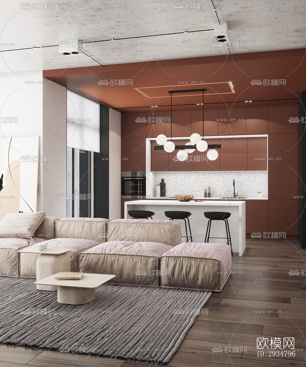 现代平层效果图下载（渲染图11）