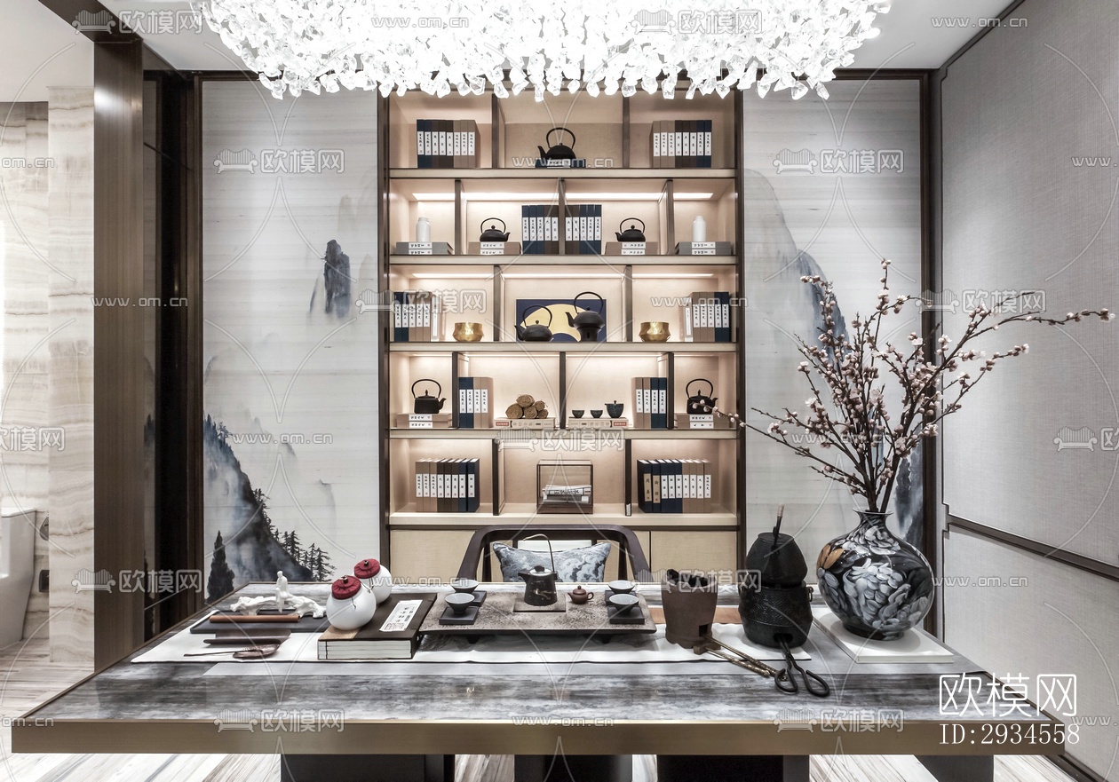 新中式平层效果图下载（渲染图17）