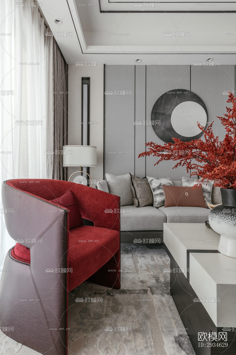 新中式平层效果图下载（渲染图9）