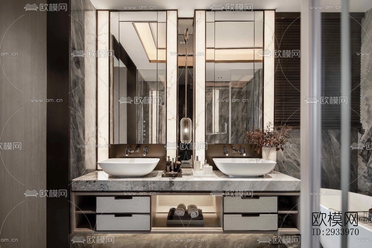 新中式别墅效果图下载（渲染图4）