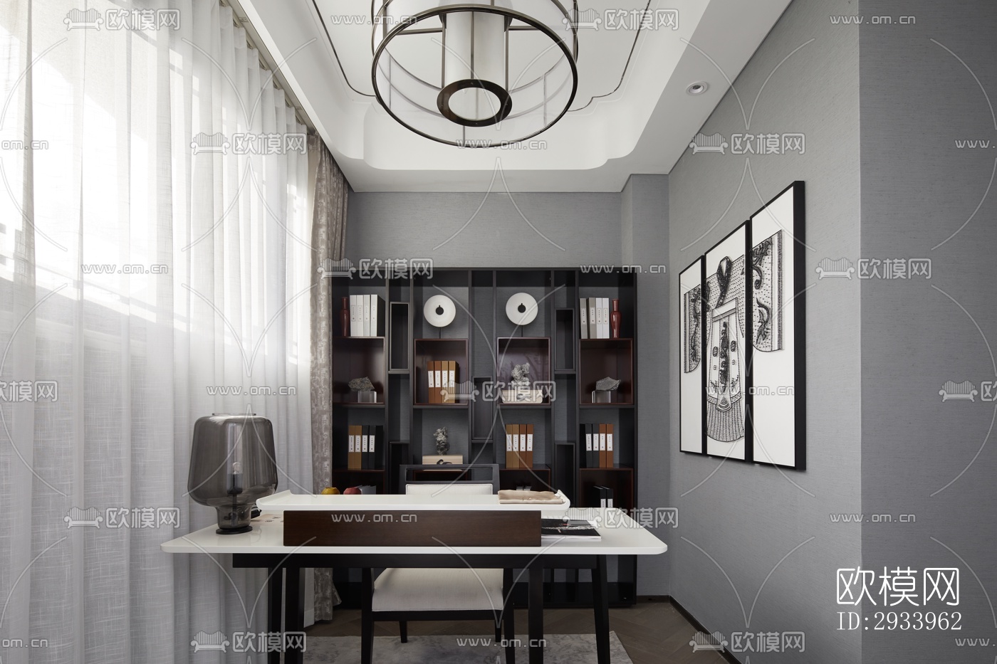 新中式别墅效果图下载（渲染图9）