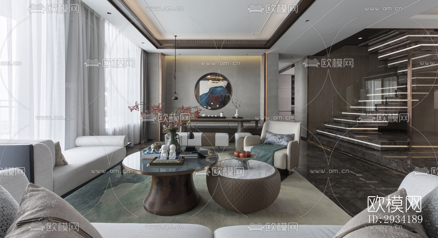 新中式复式效果图下载（渲染图1）