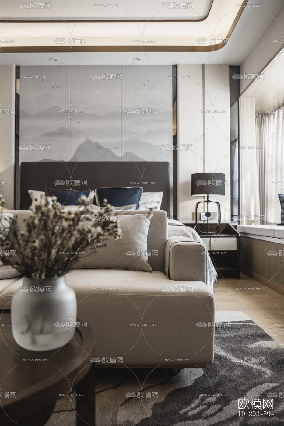 新中式平层效果图下载（渲染图8）