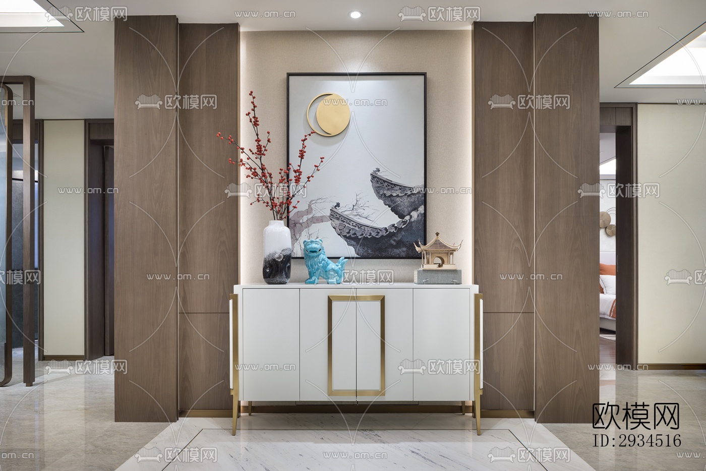 新中式平层效果图下载（渲染图8）