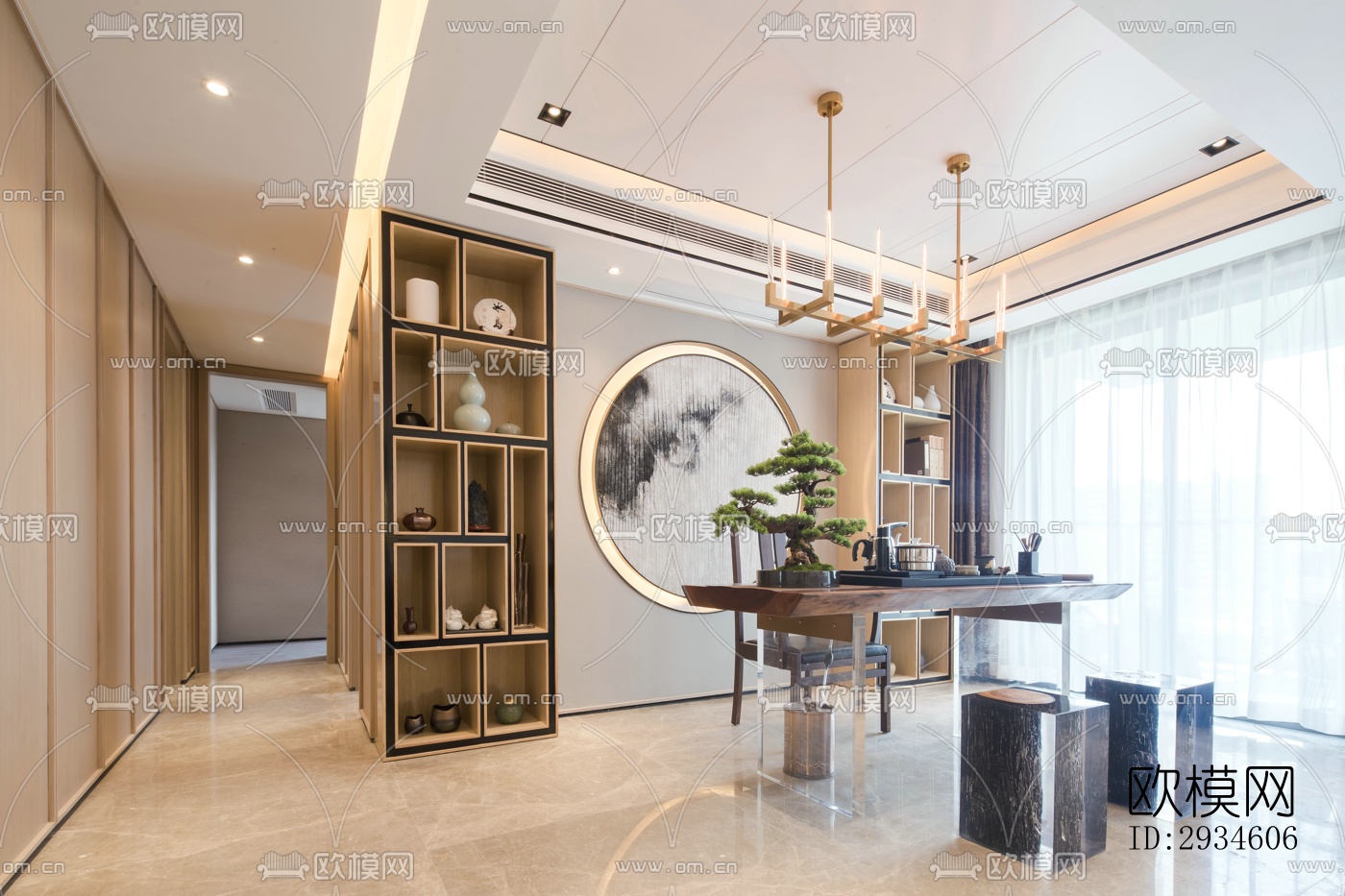 新中式平层效果图下载（渲染图12）