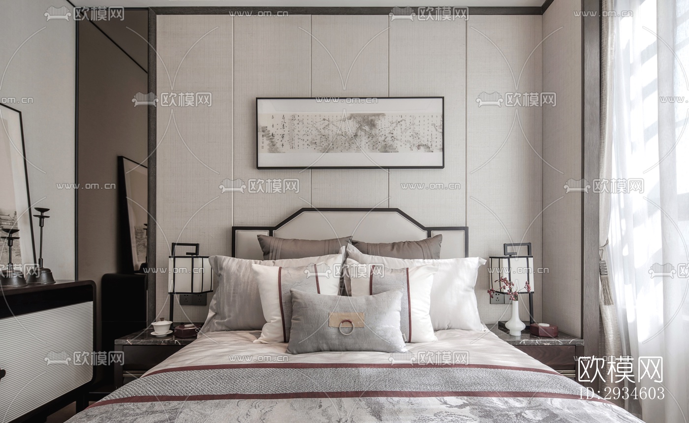 新中式平层效果图下载（渲染图17）