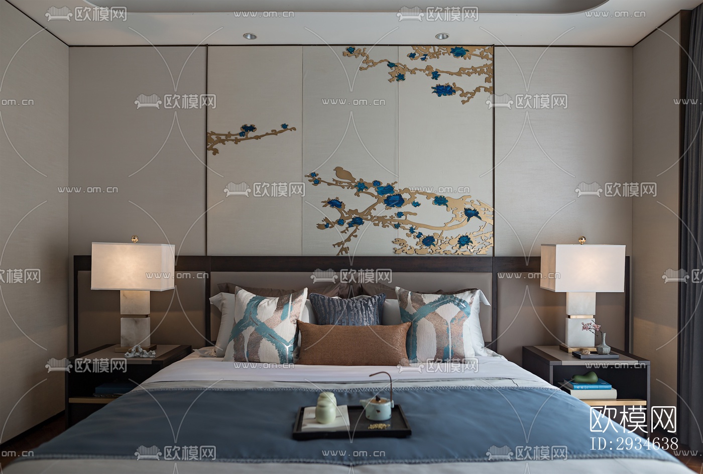 新中式平层效果图下载（渲染图12）