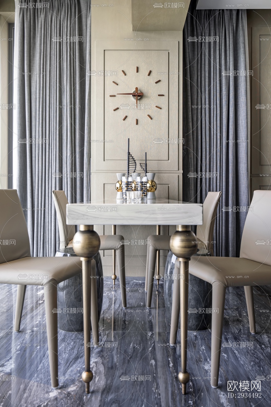 新中式平层效果图下载（渲染图2）