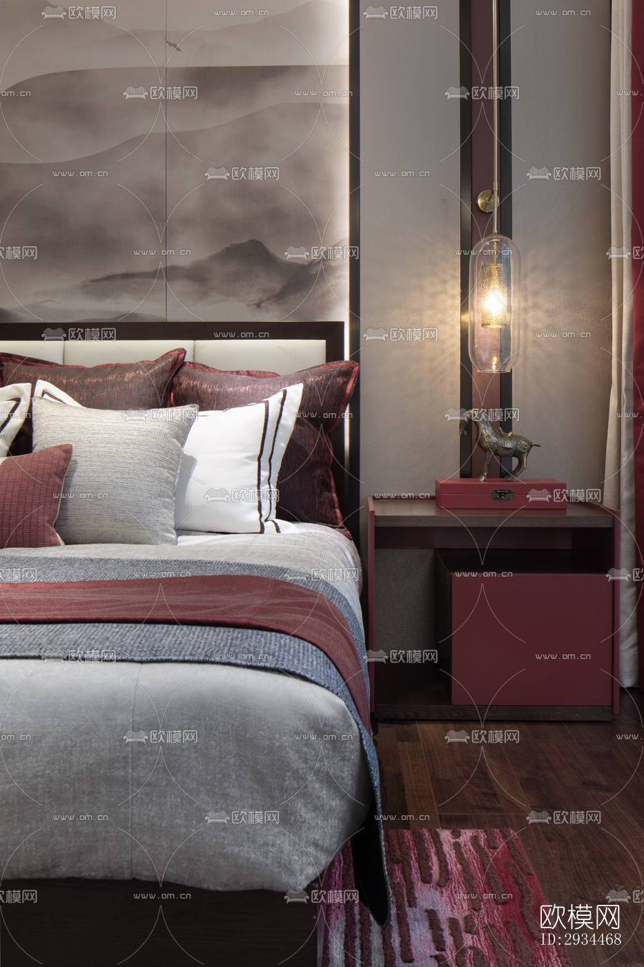 新中式平层效果图下载（渲染图9）