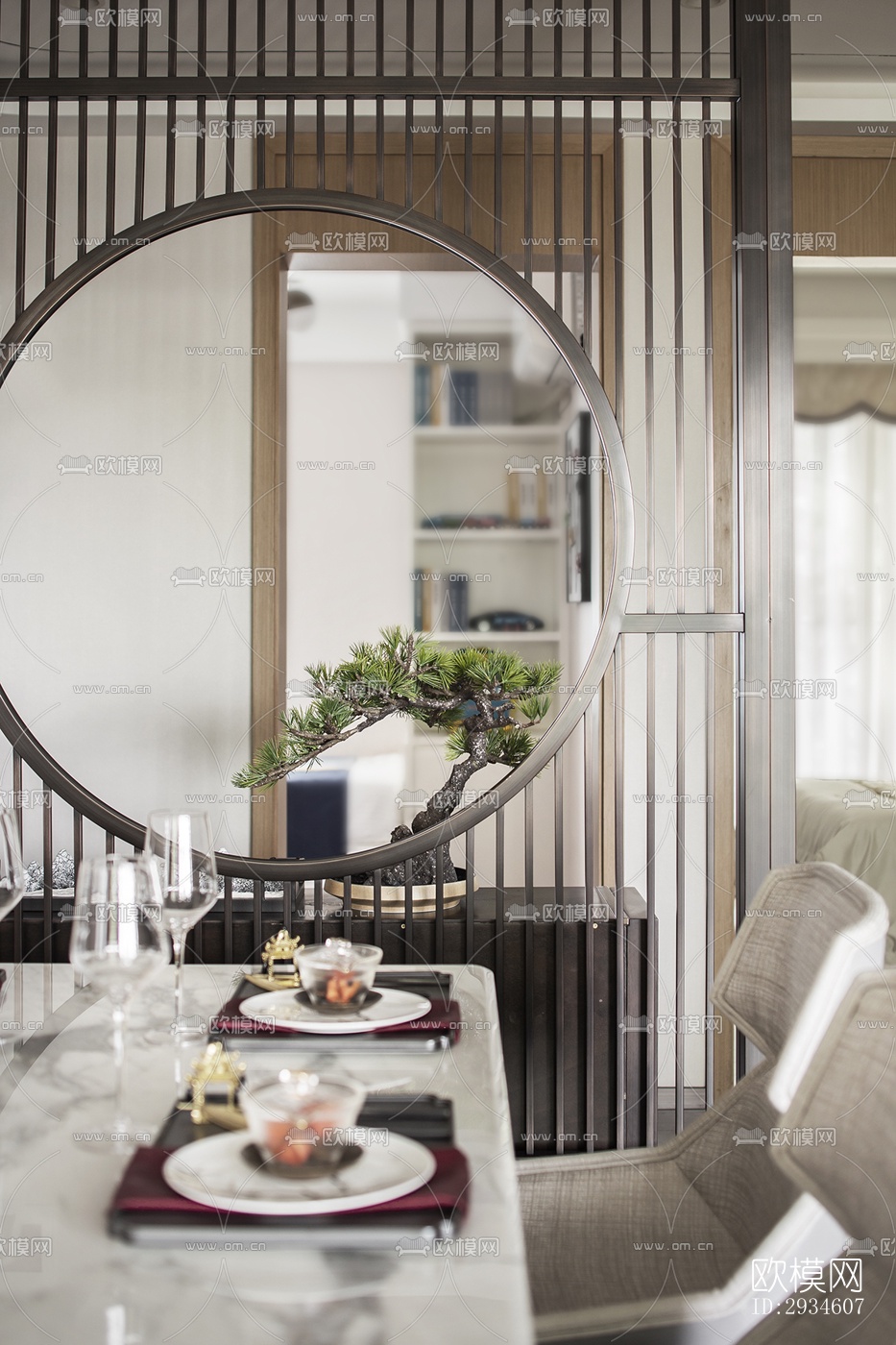 新中式平层效果图下载（渲染图9）