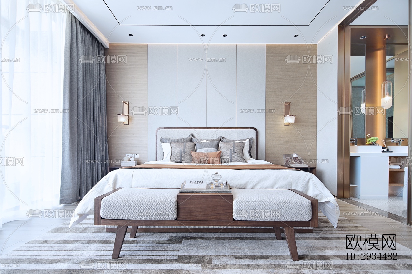 新中式平层效果图下载（渲染图7）