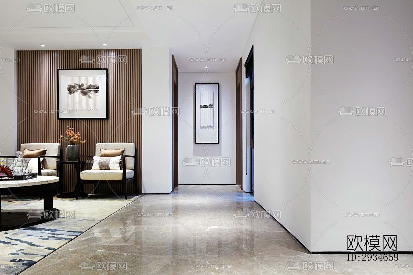 新中式平层效果图下载（渲染图2）