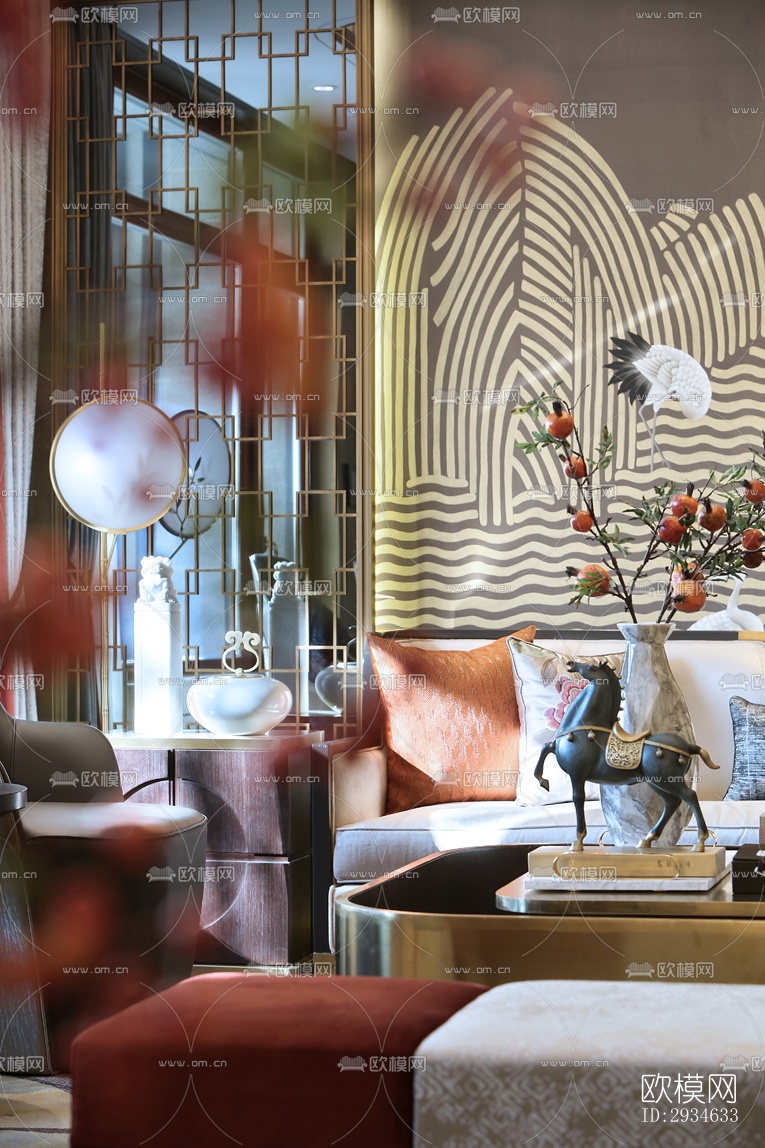 新中式平层效果图下载（渲染图1）