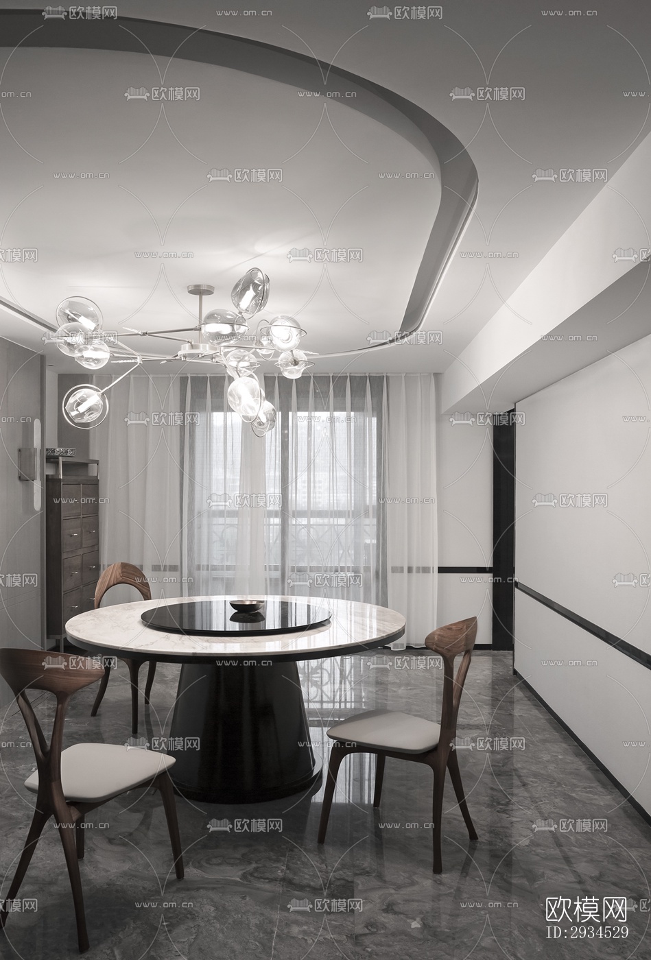 新中式平层效果图下载（渲染图7）