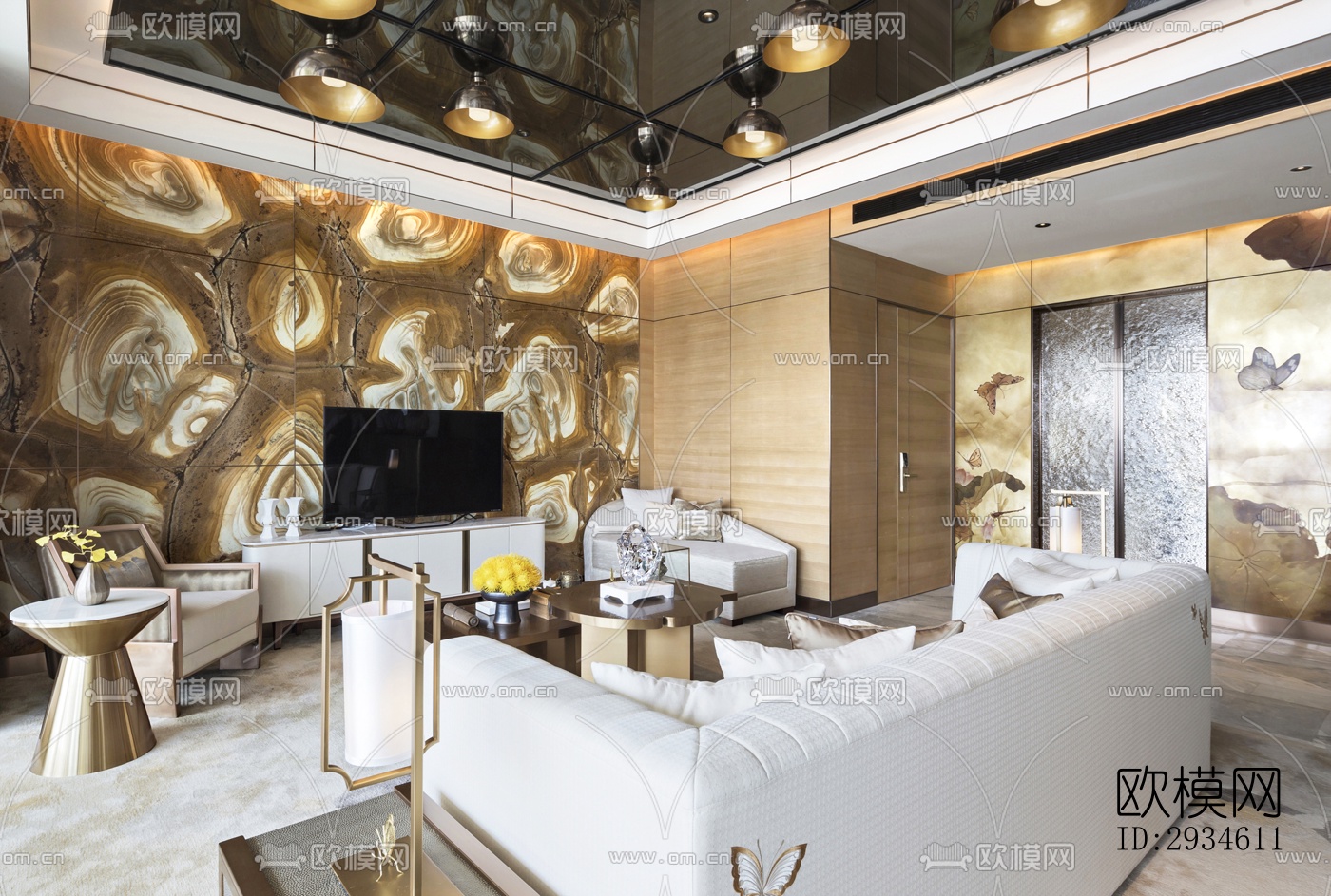 新中式平层效果图下载（渲染图5）