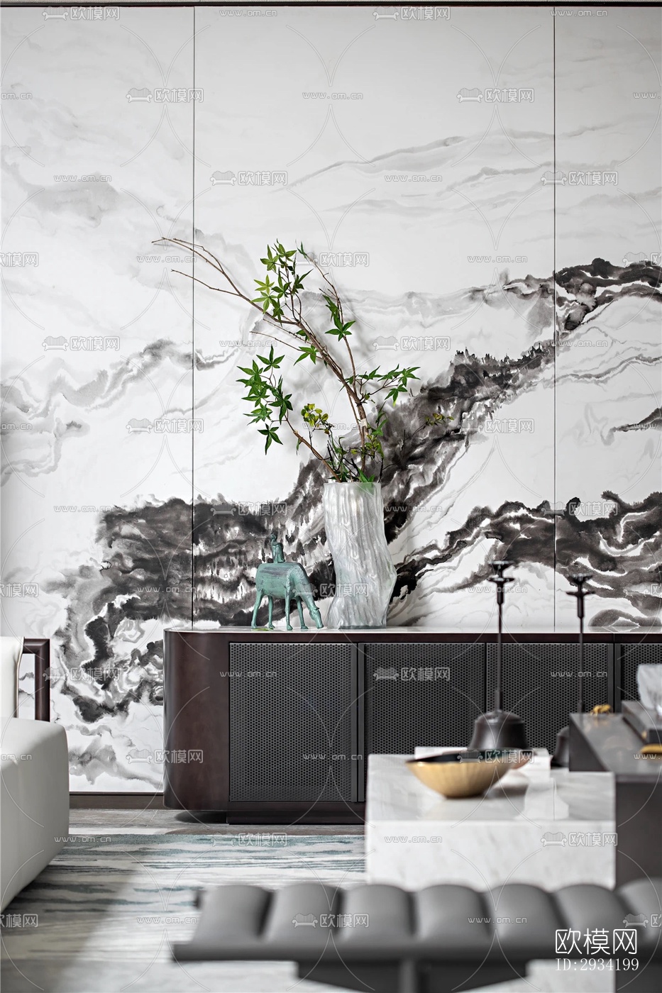 新中式复式效果图下载（渲染图1）