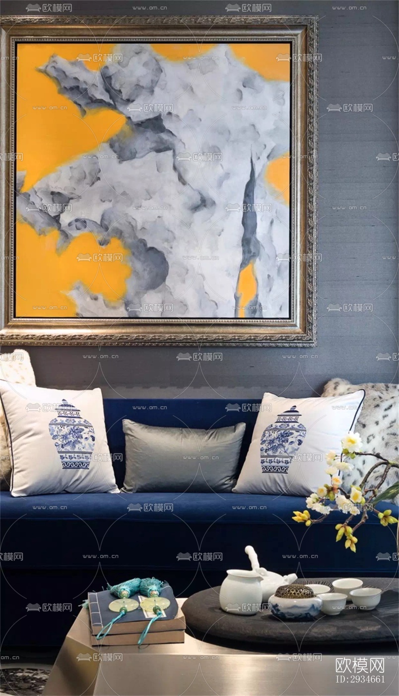 新中式平层效果图下载（渲染图4）