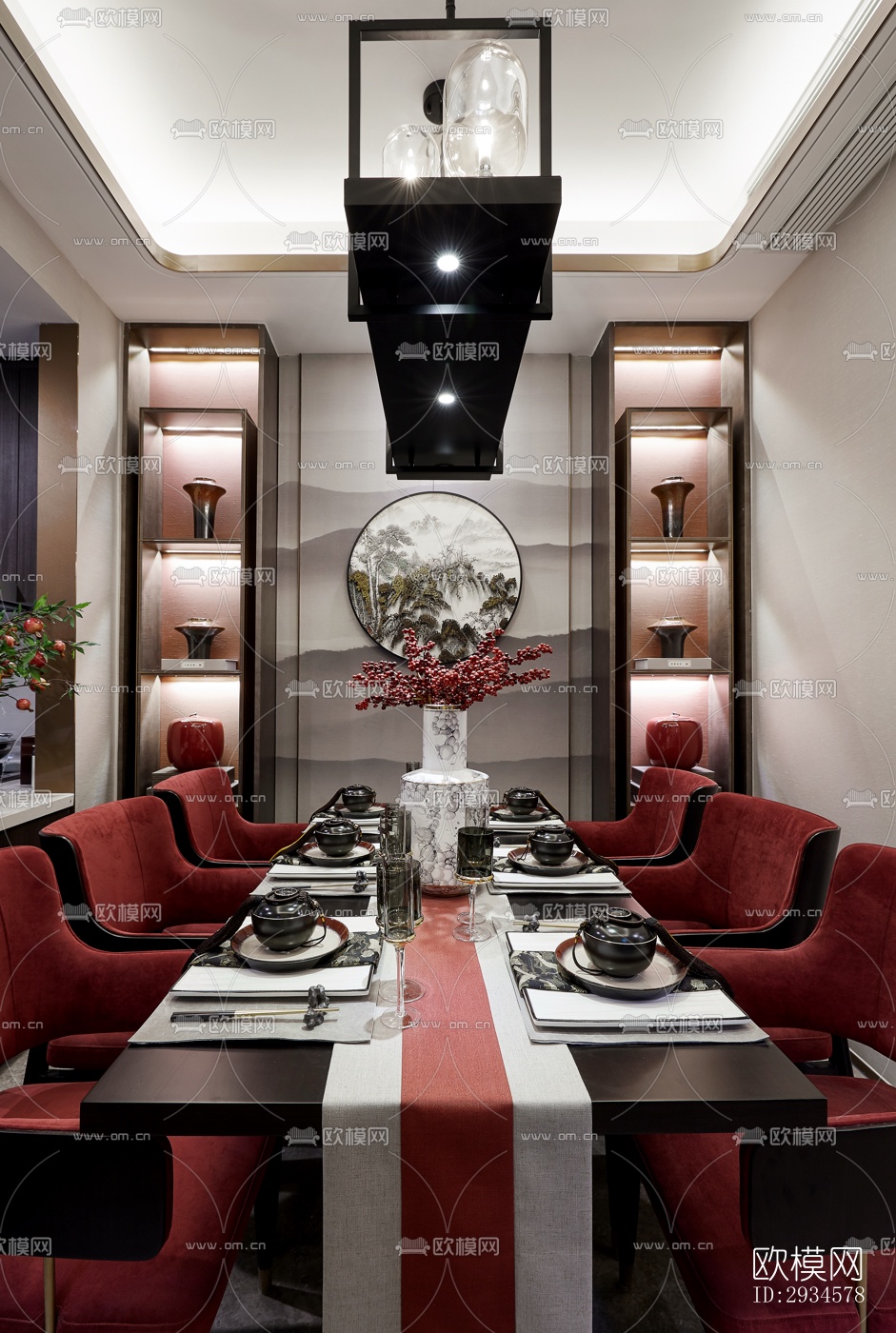 新中式平层效果图下载（渲染图18）