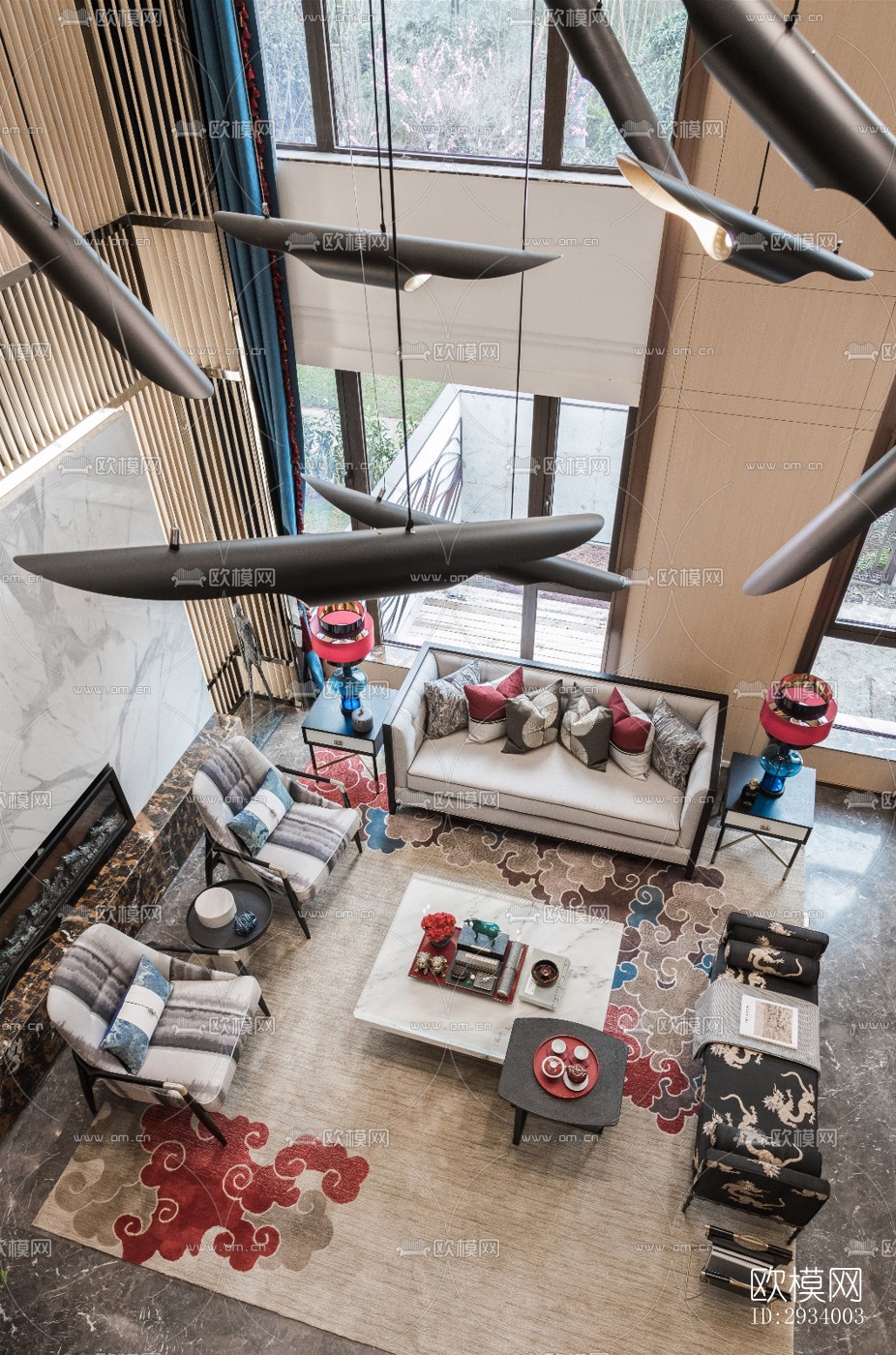 新中式别墅效果图下载（渲染图9）