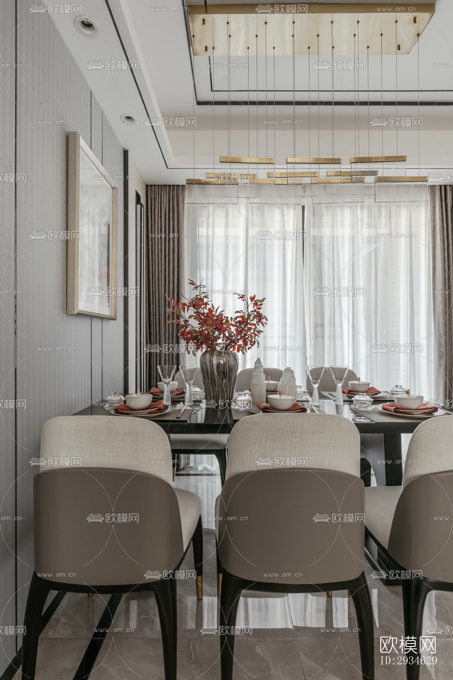 新中式平层效果图下载（渲染图10）