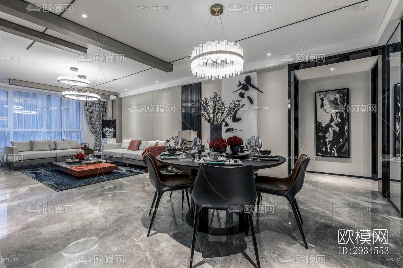 新中式平层效果图下载（渲染图8）