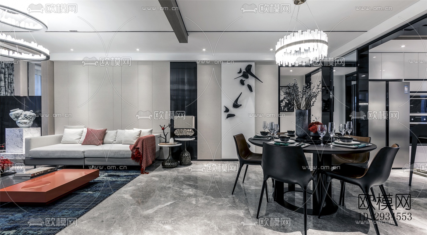 新中式平层效果图下载（渲染图5）