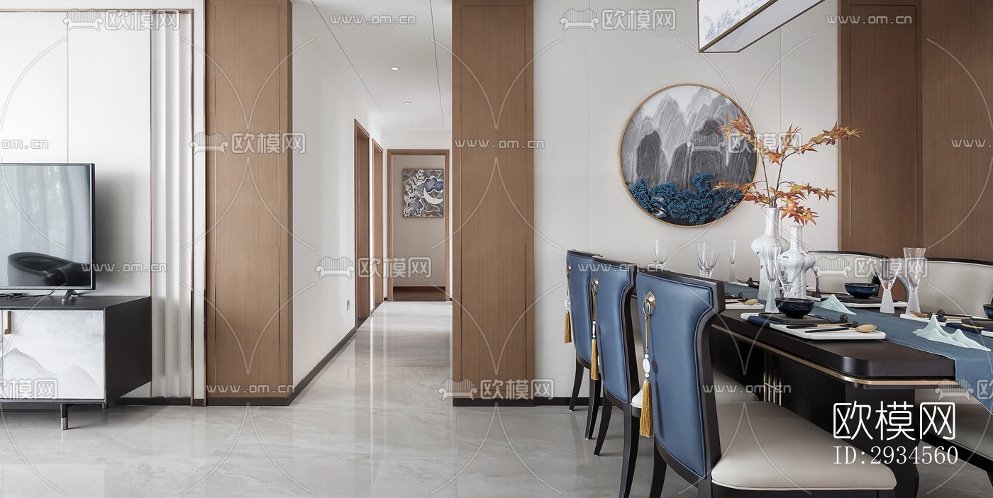 新中式平层效果图下载（渲染图11）