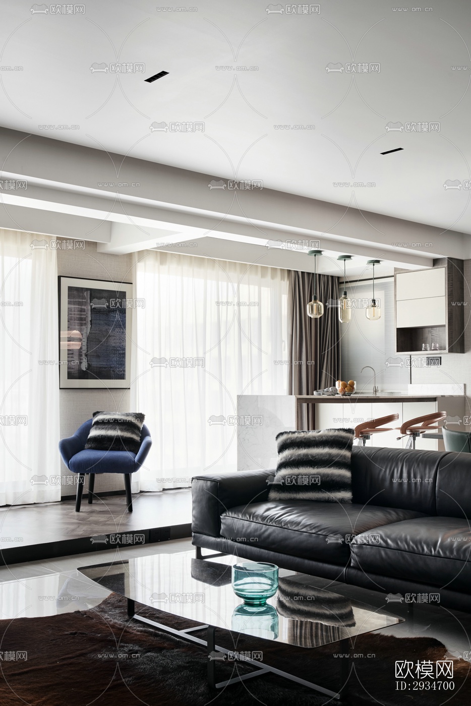 现代平层效果图下载（渲染图1）