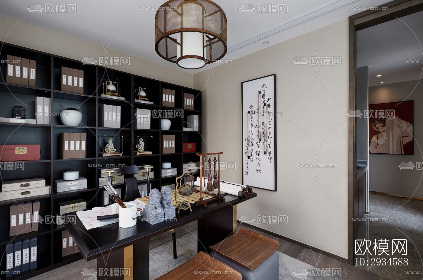 新中式平层效果图下载（渲染图14）