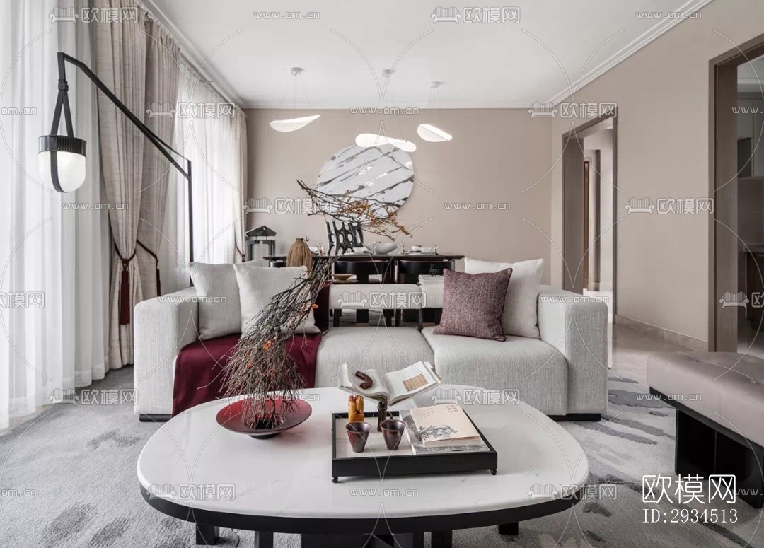 新中式平层效果图下载（渲染图19）