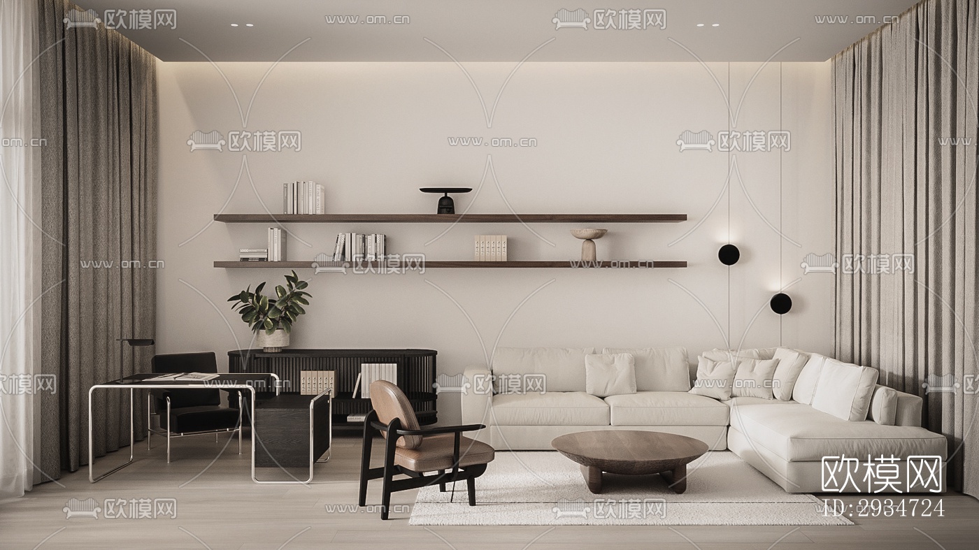 现代平层效果图下载（渲染图1）