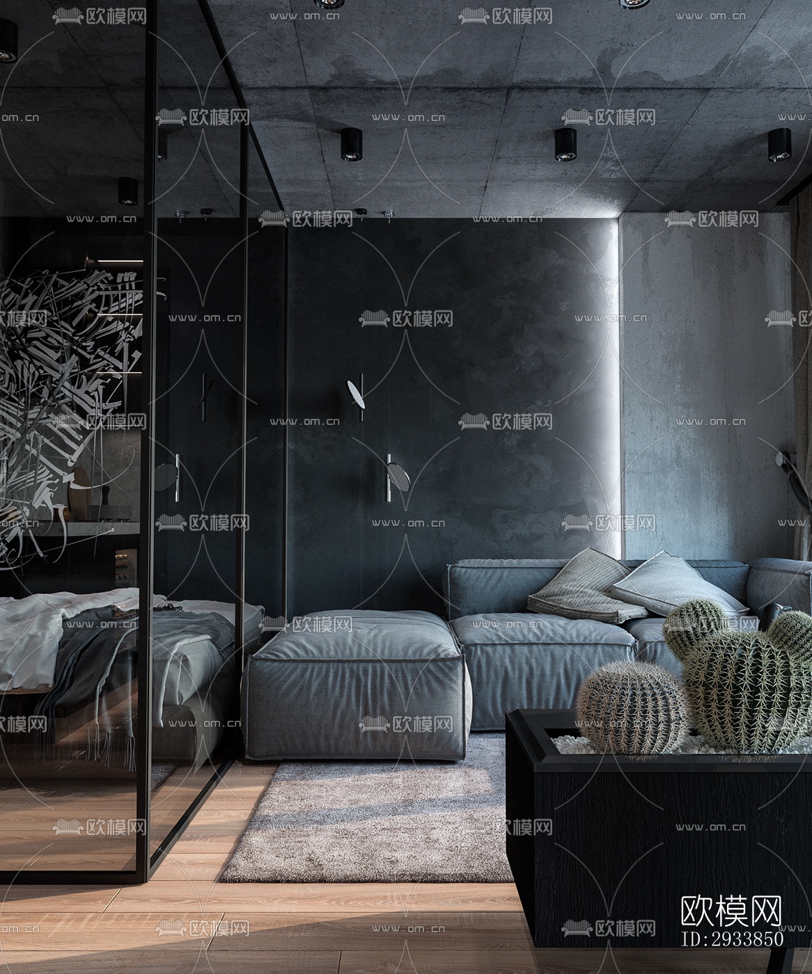 高级灰公寓效果图下载（渲染图19）