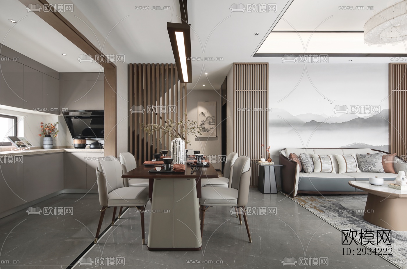 新中式复式效果图下载（渲染图17）