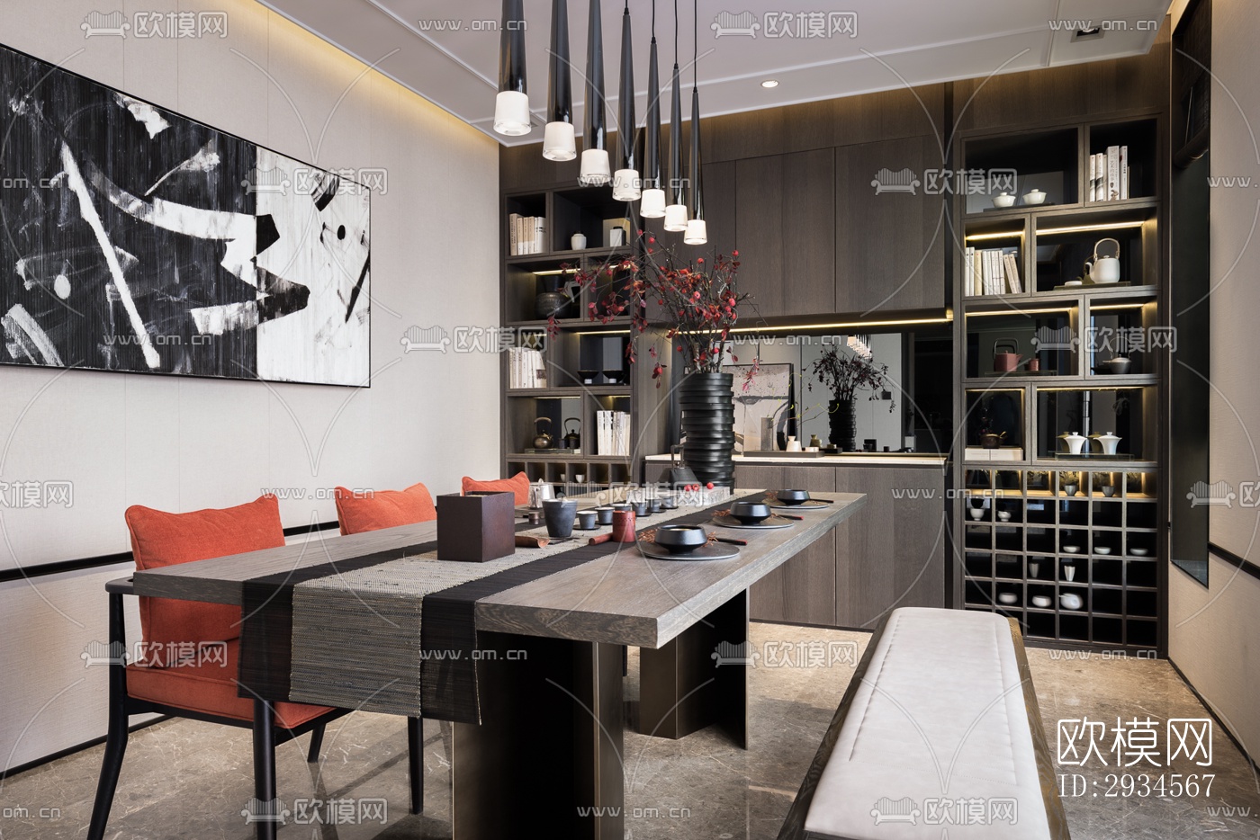 新中式平层效果图下载（渲染图19）