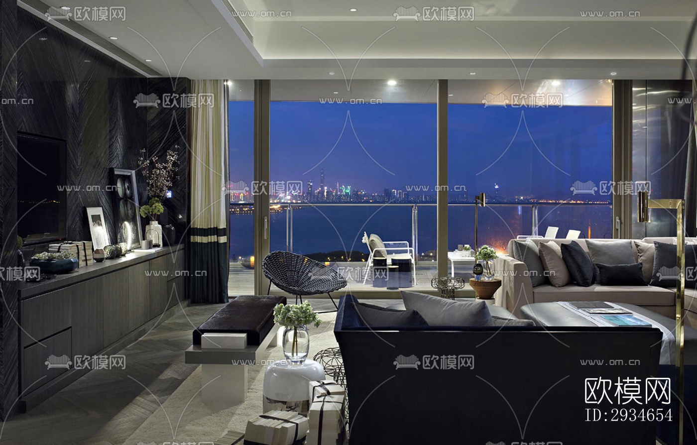 新中式平层效果图下载（渲染图4）