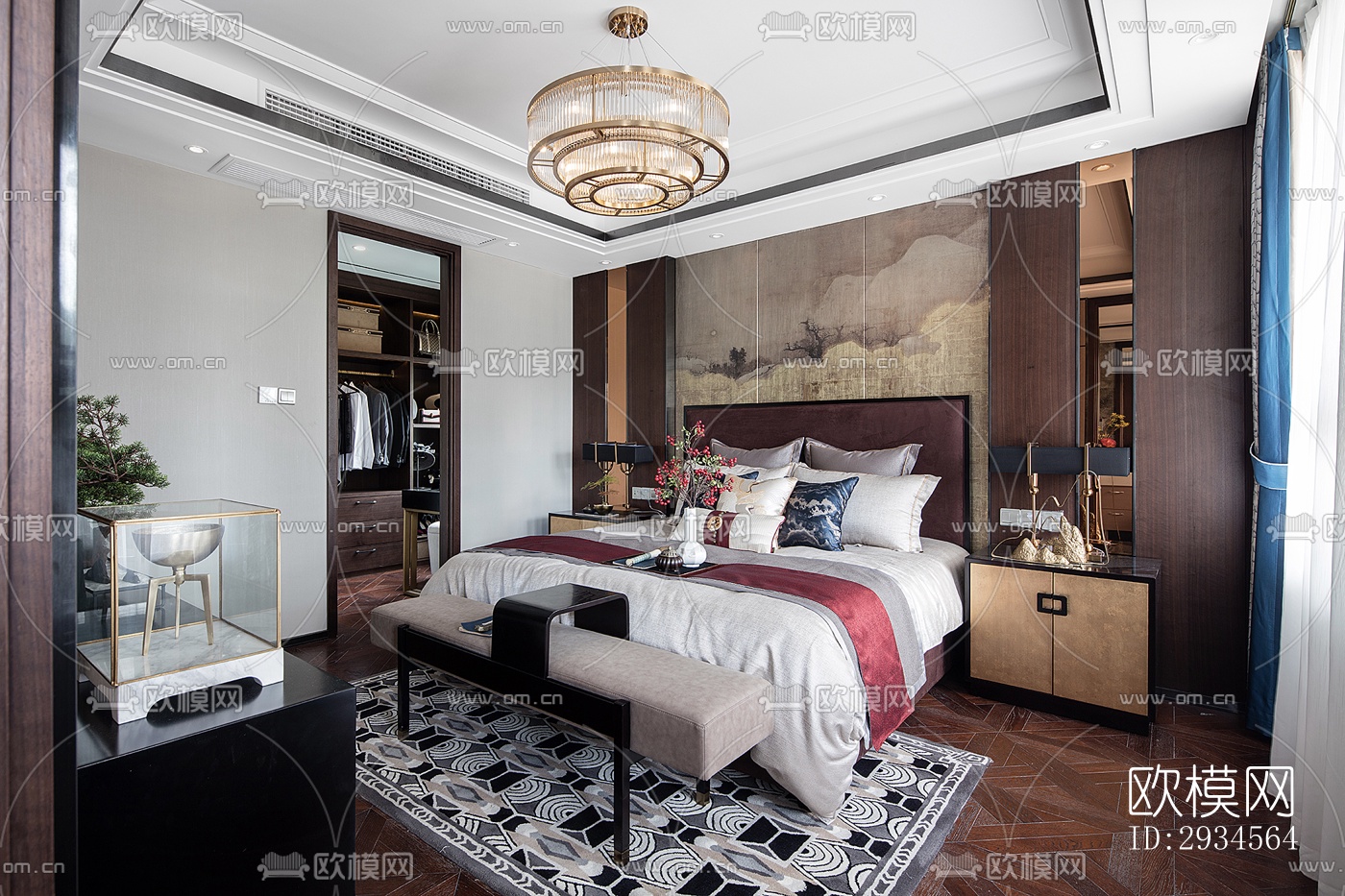 新中式平层效果图下载（渲染图2）