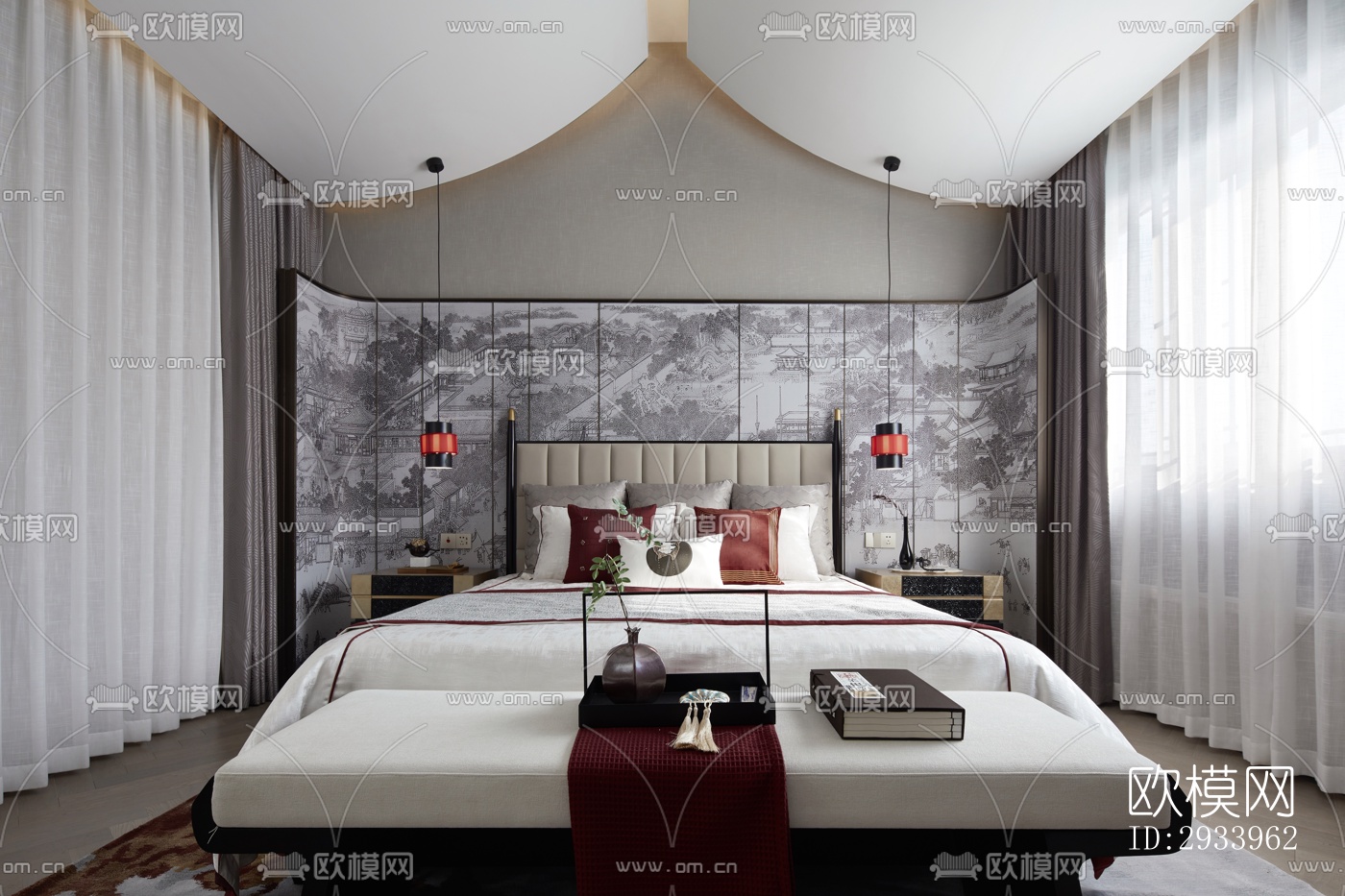 新中式别墅效果图下载（渲染图3）