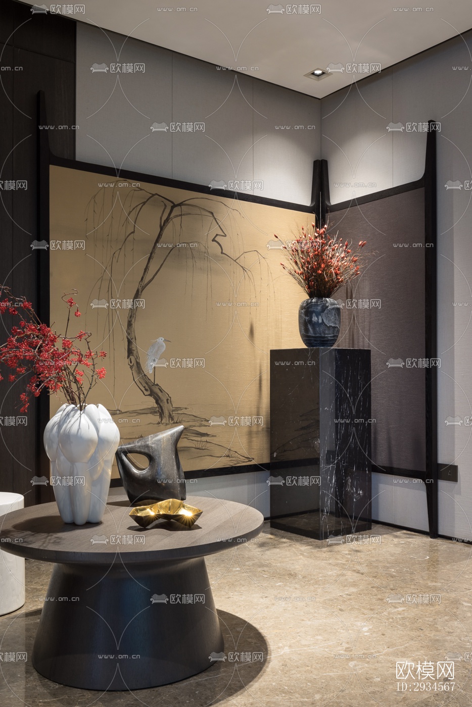 新中式平层效果图下载（渲染图5）