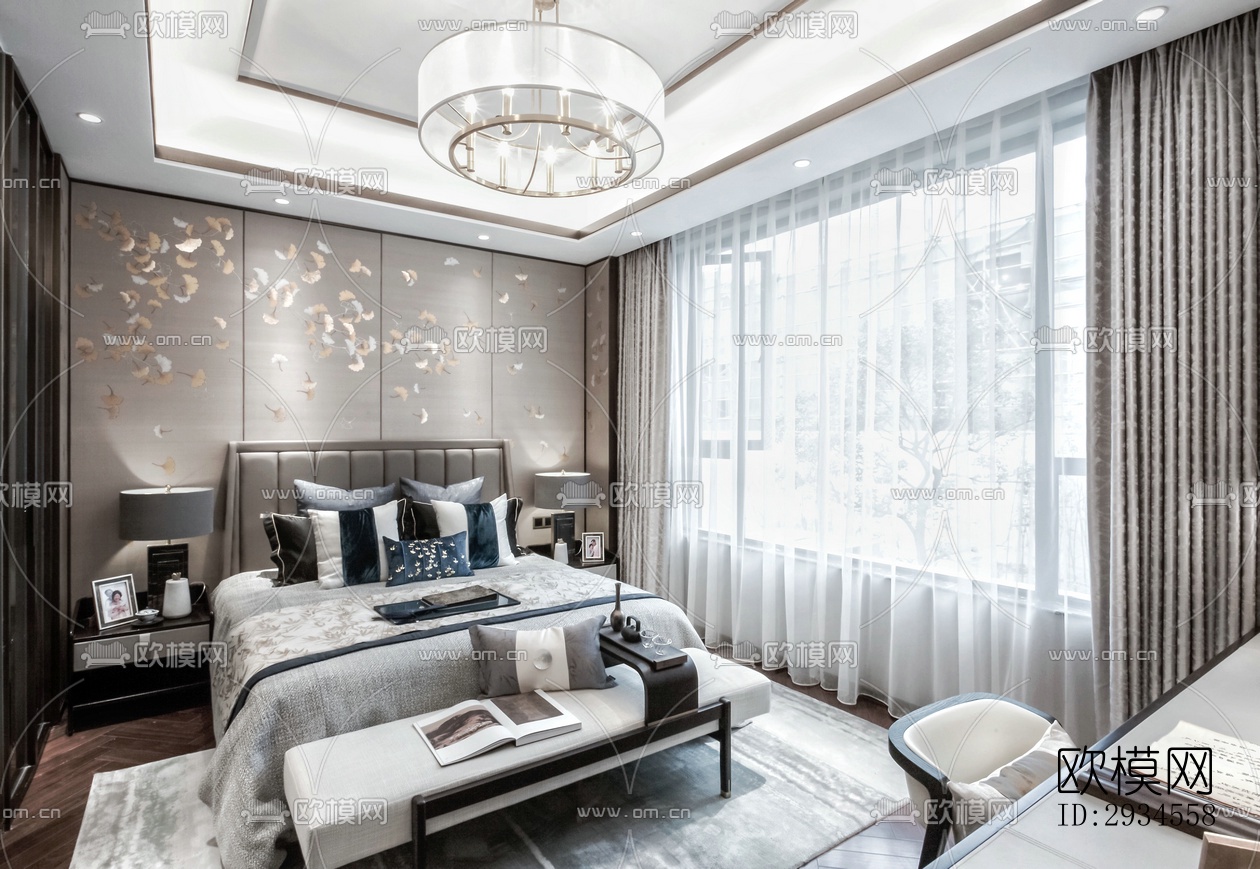 新中式平层效果图下载（渲染图3）