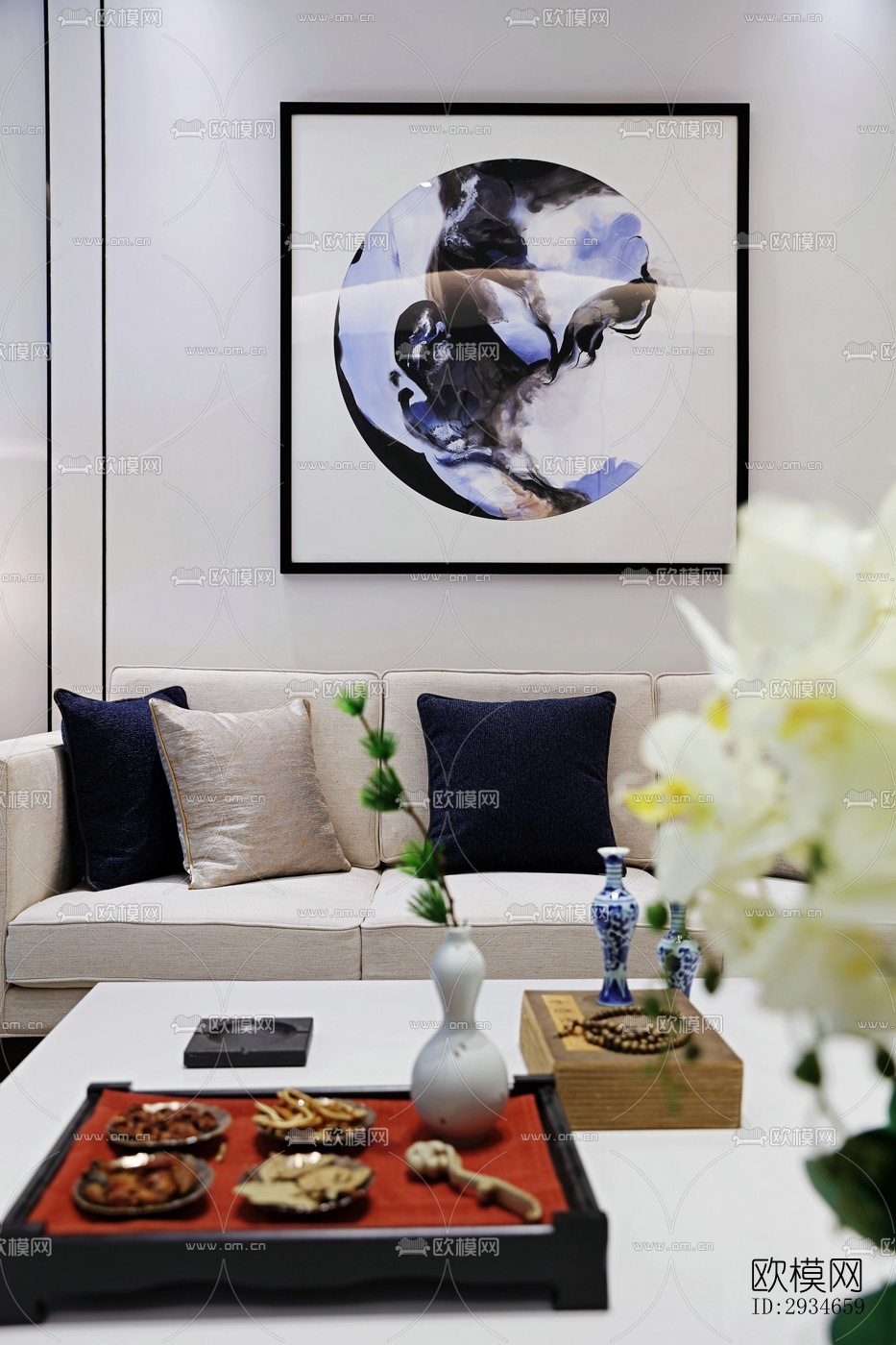 新中式平层效果图下载（渲染图9）