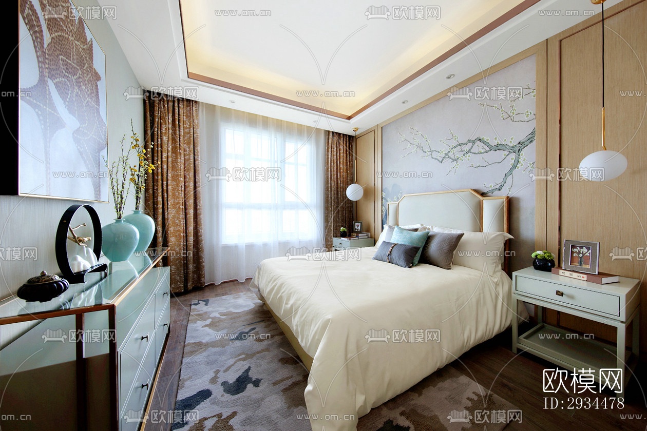 新中式平层效果图下载（渲染图5）