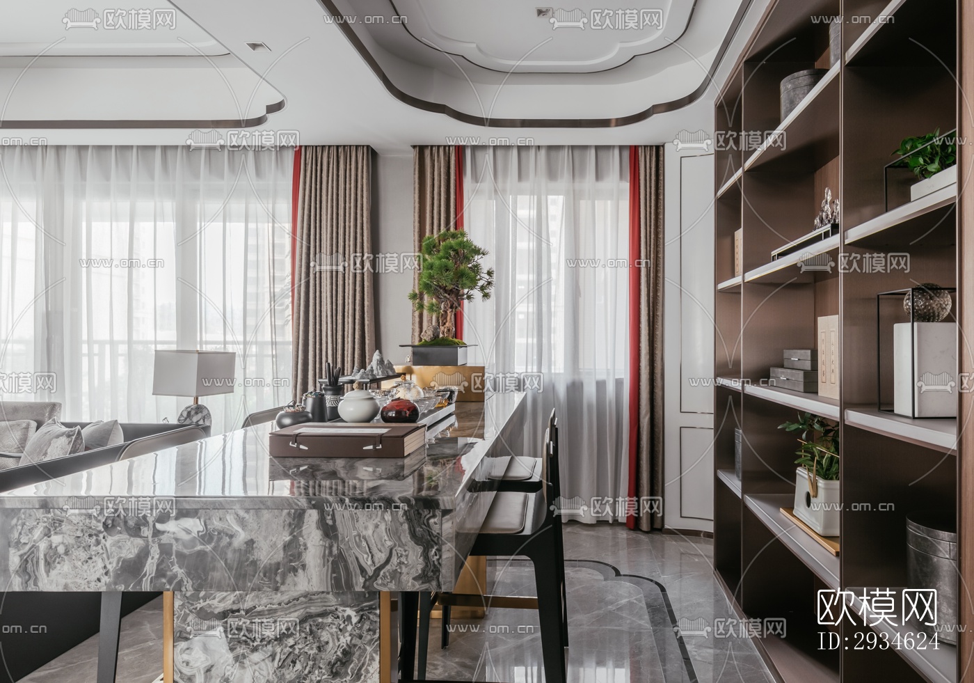 新中式平层效果图下载（渲染图2）