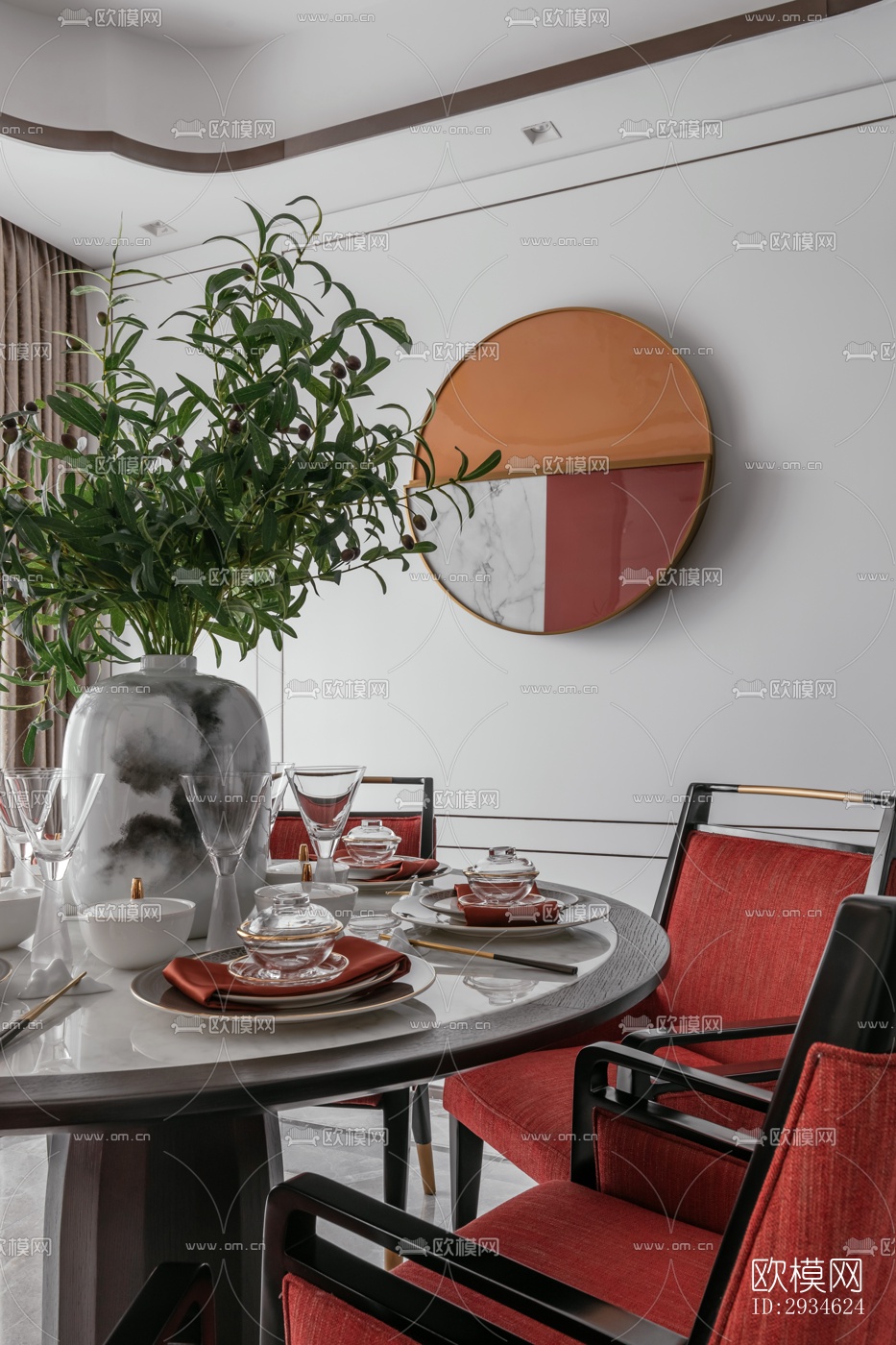 新中式平层效果图下载（渲染图17）