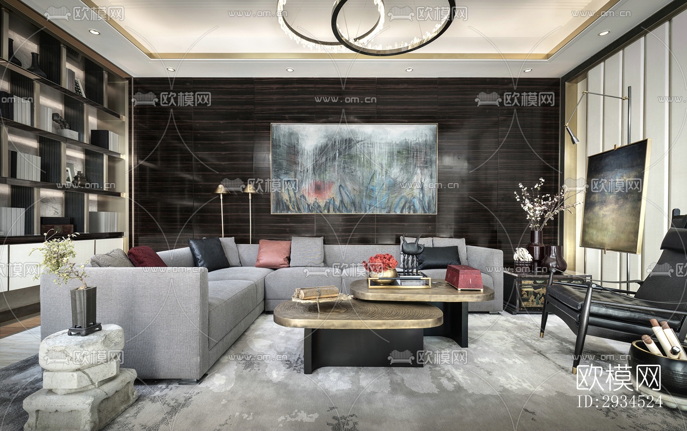 新中式平层效果图下载（渲染图12）