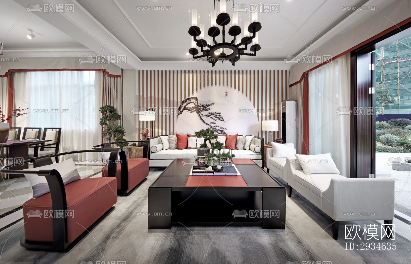 新中式平层效果图下载（渲染图3）