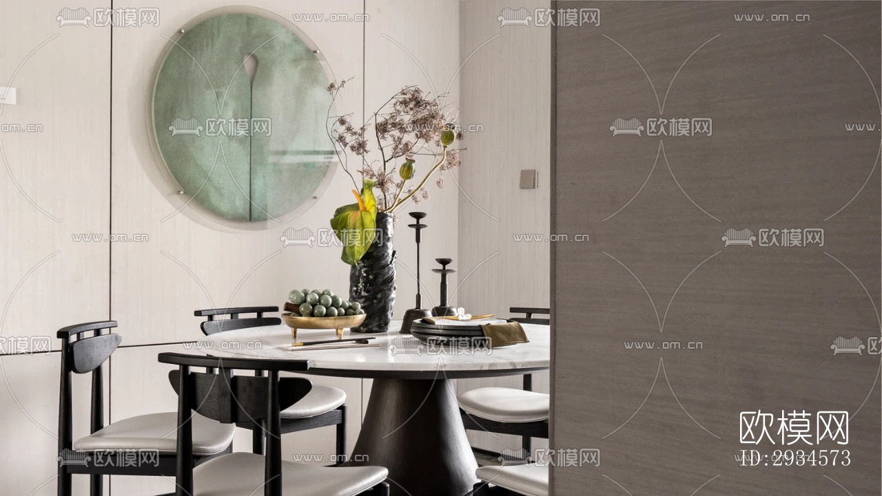 新中式平层效果图下载（渲染图3）