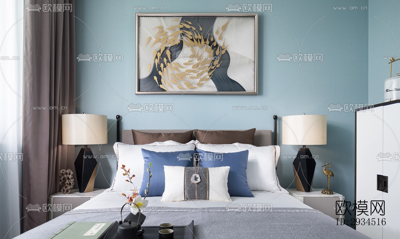 新中式平层效果图下载（渲染图7）