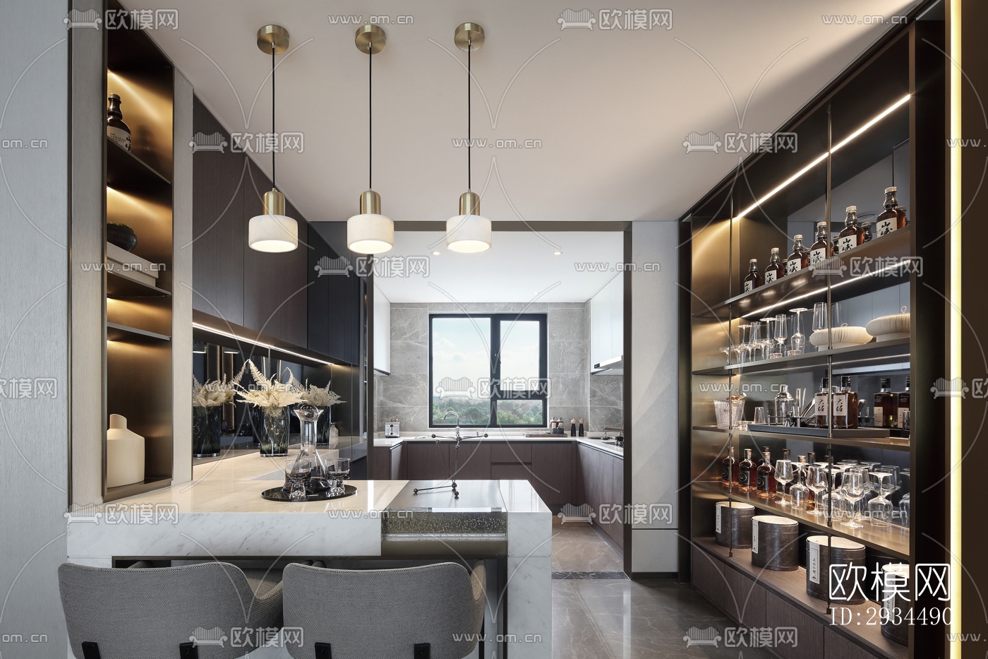 新中式平层效果图下载（渲染图5）