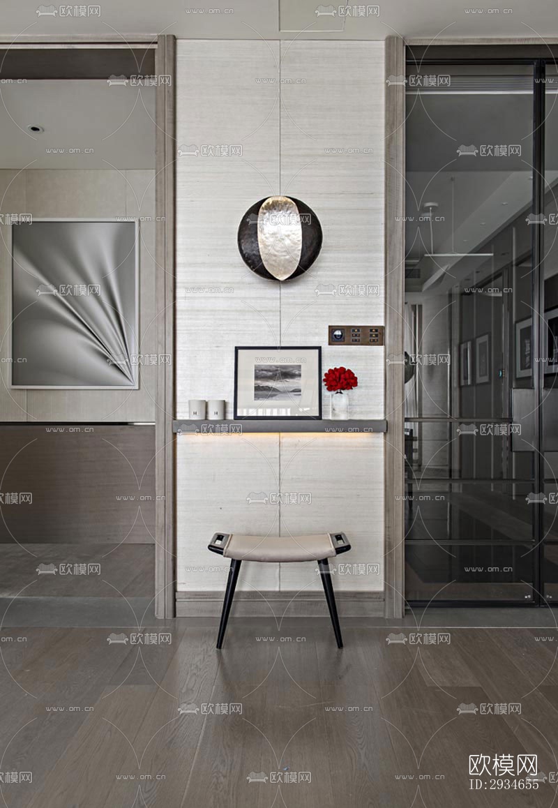 新中式平层效果图下载（渲染图1）