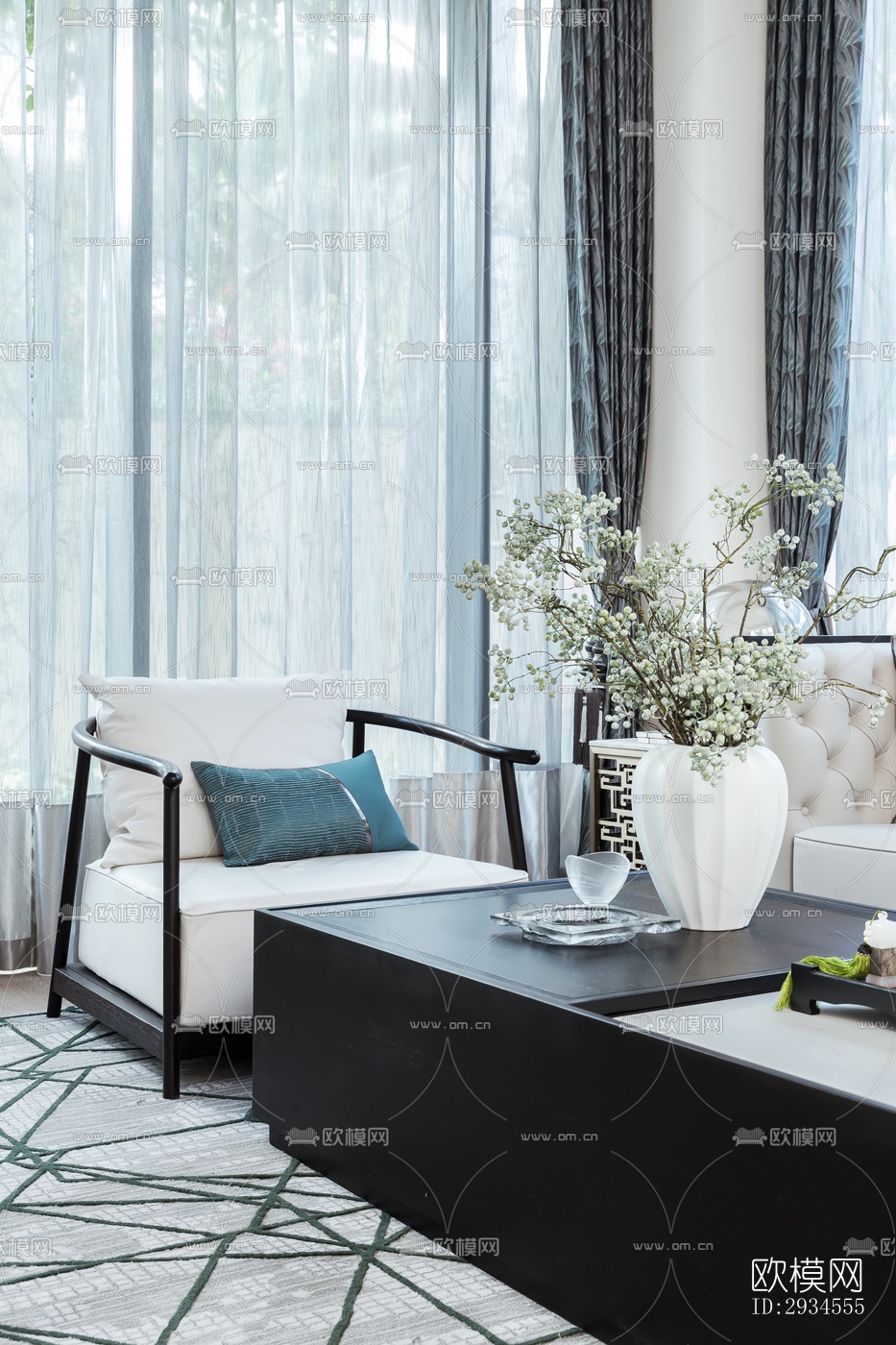 新中式平层效果图下载（渲染图3）